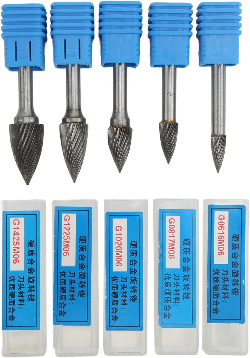 G Type Carbide Burr Kit 6mm Shank, Single Cut Heat Treated Burr Files, Set of 5 for Grinding Sculpting, sturdy Carbide Material, Wide Application in Aviation Automobile Shi