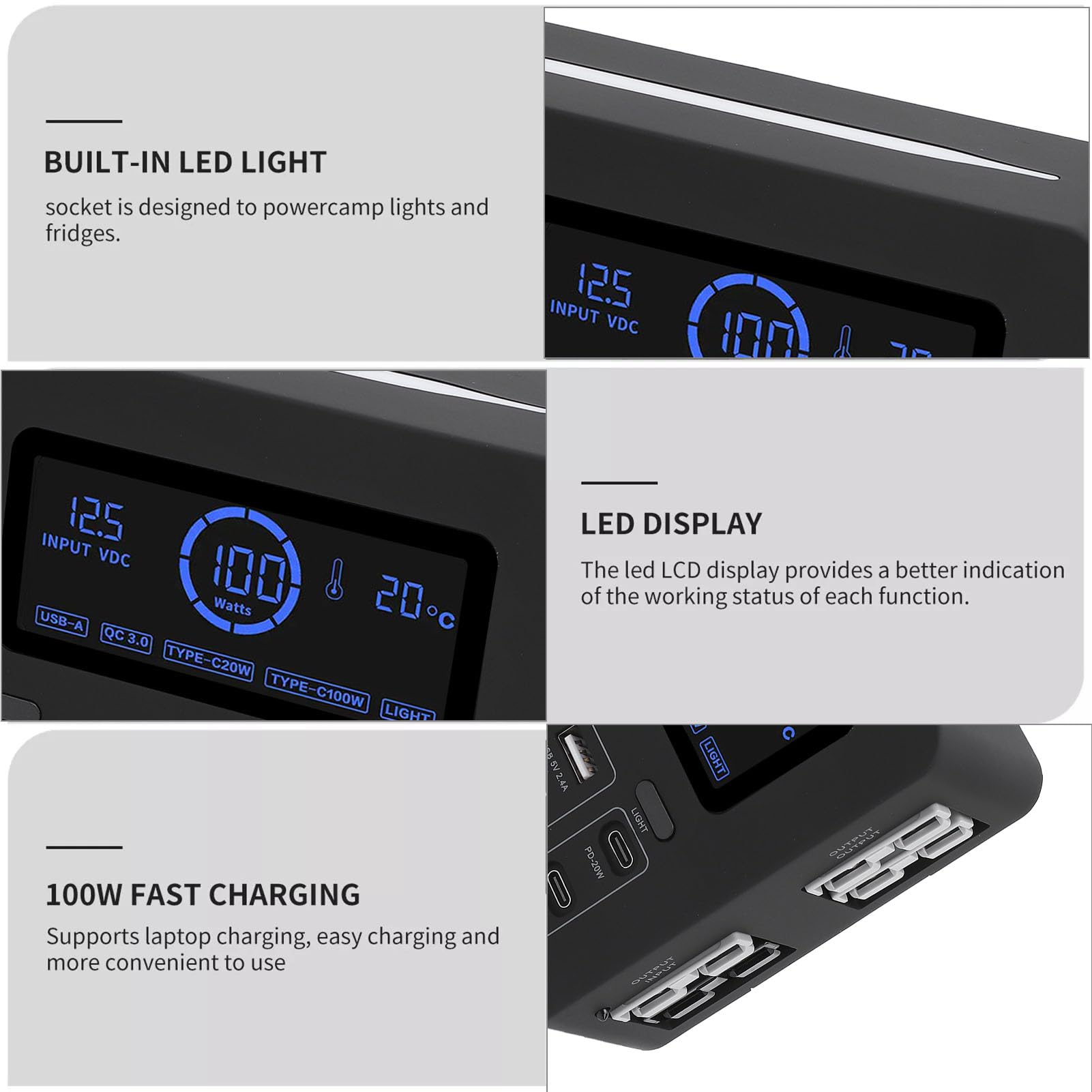 Fockety Przenośna Elektrownia, 12 V Mini Power Box 100W Wyświetlacz USB C QC3.0 Port Mini Power Distributor dla 4 Anderson Outlet Wielofunkcyjny dla łodzi RV Car