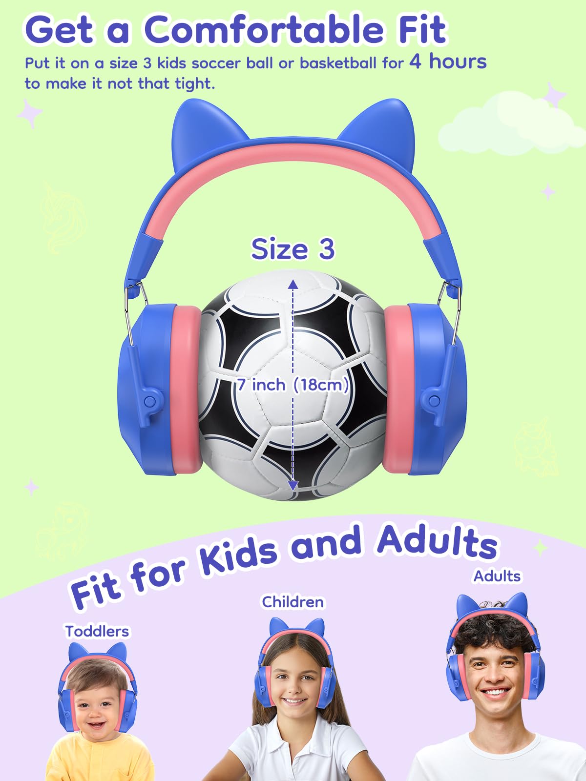 Dr.meter Kids Ear Protection Ear Muffs for Noise Reduction Cute Cat Ear view 5