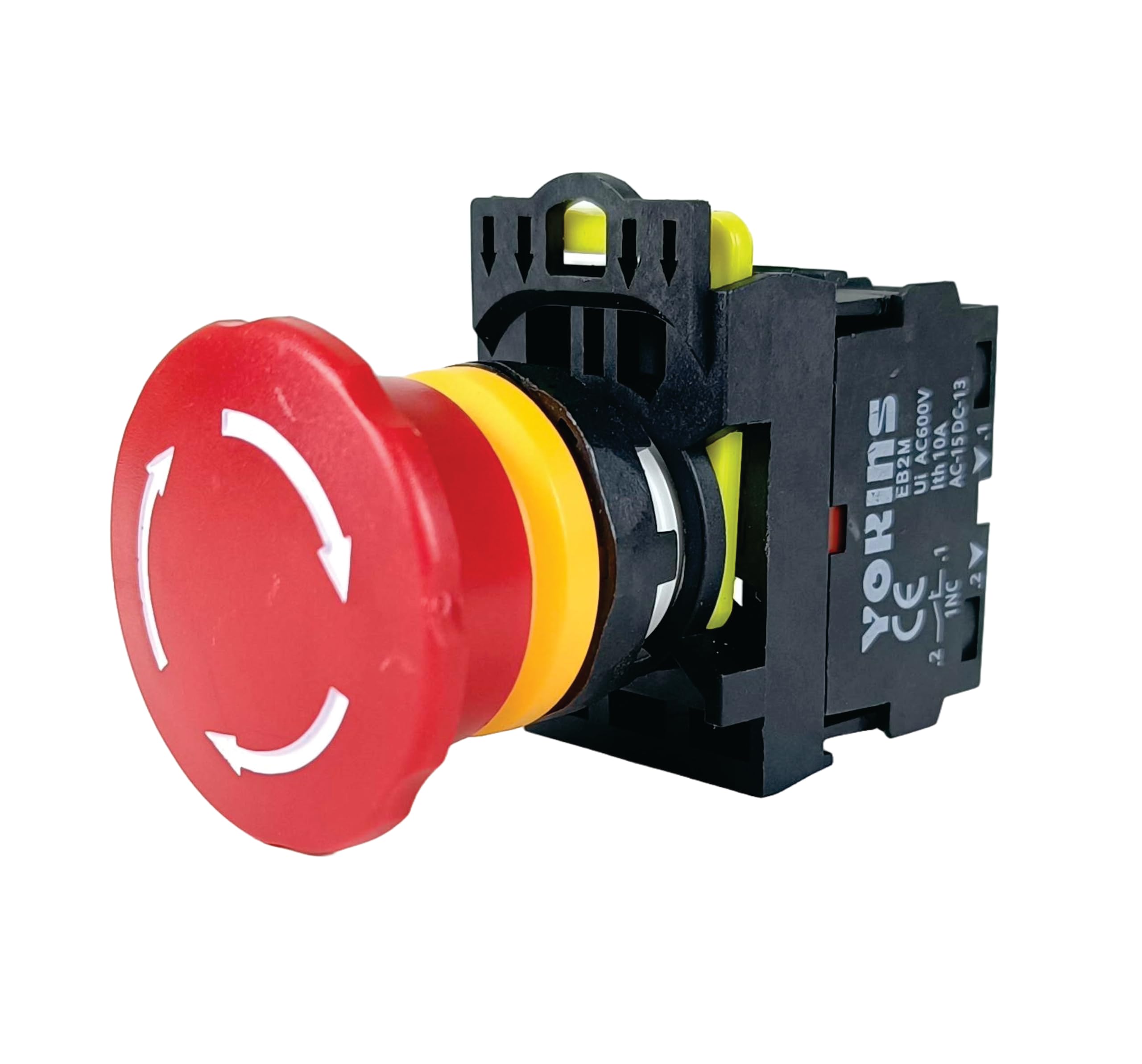 Yokins Emergency Stop Push Button, EB2M-A-01-ZS, 22mm Red color with auto lock on push & twist to release with 1NC (copper & silver contacts)-image-13