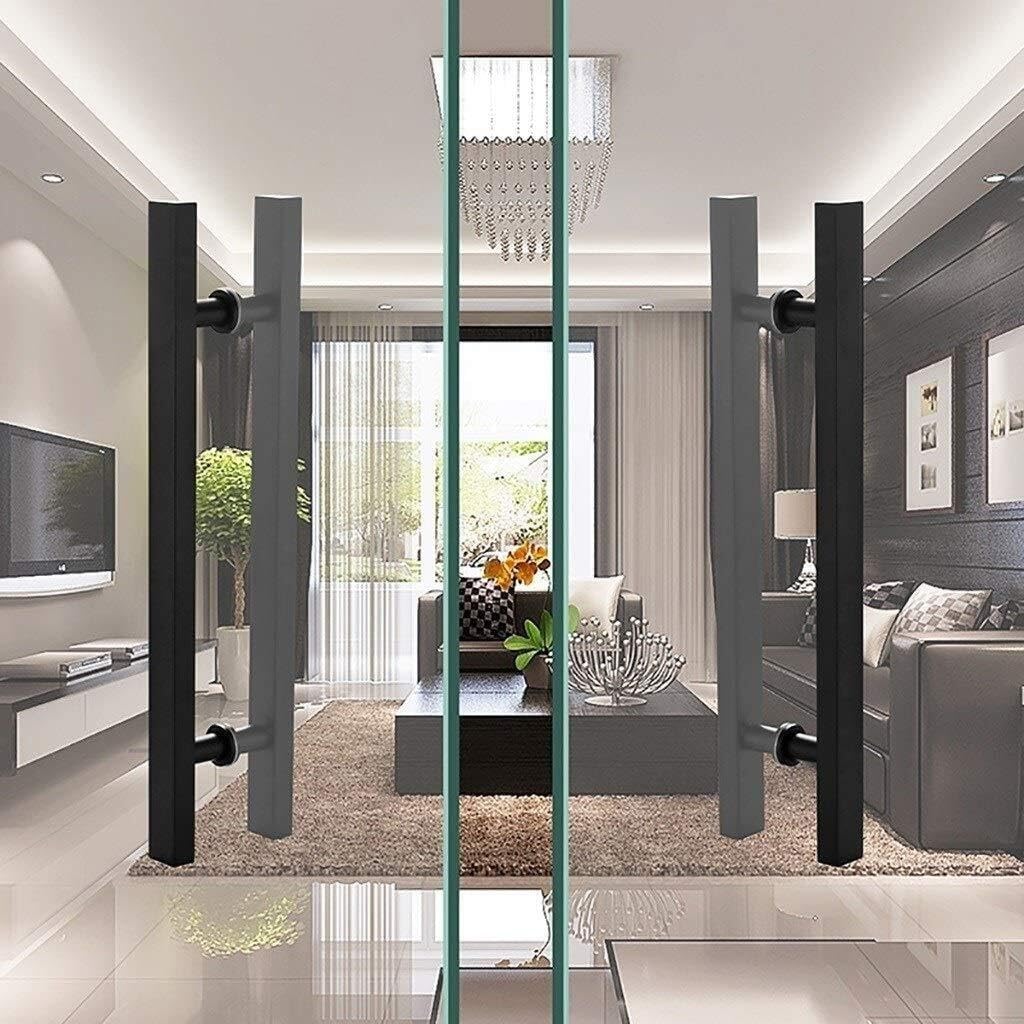Black Glass Door Handle Thick Stainless Steel Square Tube Wooden Door Barn Door Sliding Door Handle-Easy to Install,9 Sizes (Size : 800x600mm)