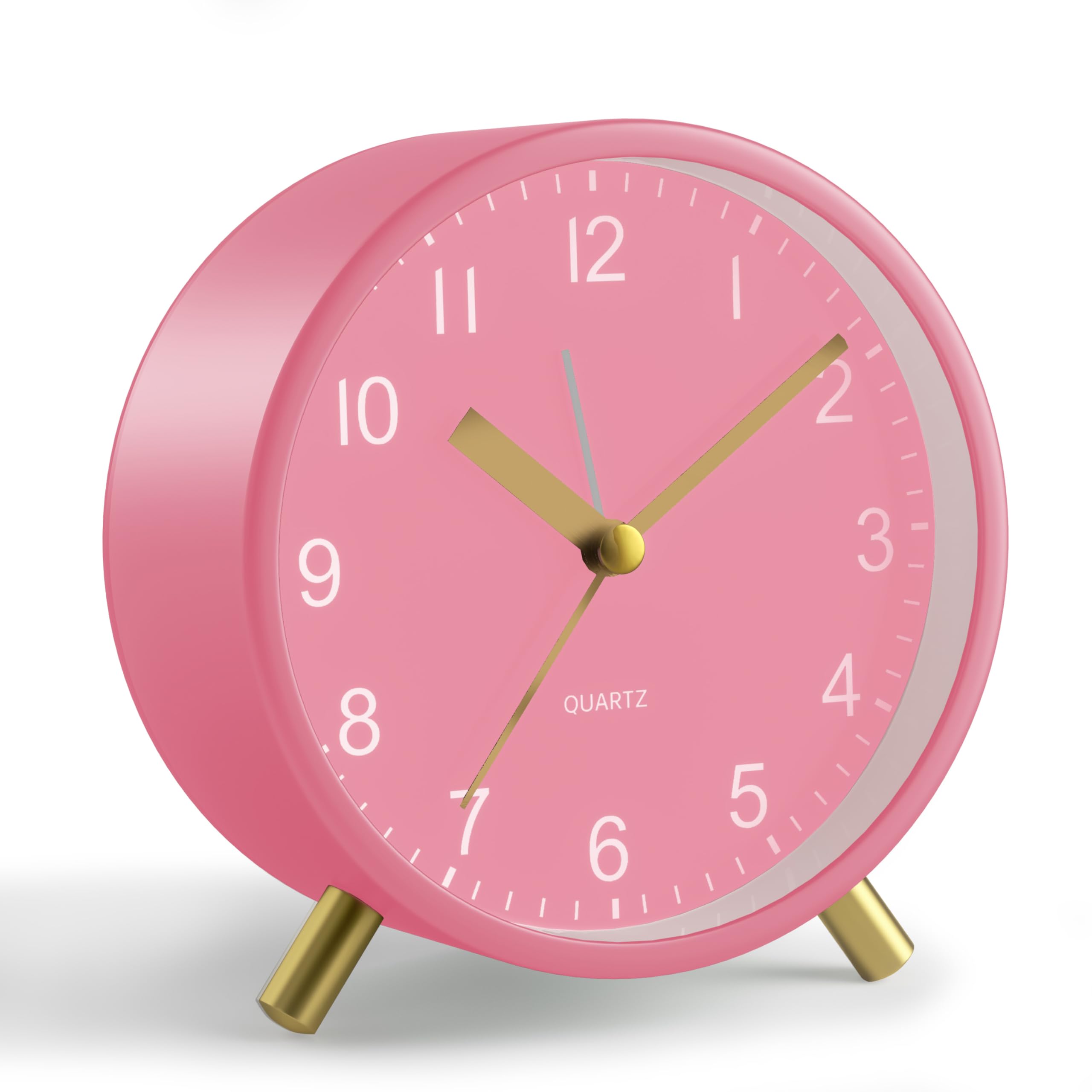 JALL Analog Alarm Clock, 4 inch Super Silent Non Ticking Small Clock with Night Light, Battery Operated, Simple Design, Easy Setting for Office, Bedroom, Bedside, Desk, Teens, Elders, Adult, Pink