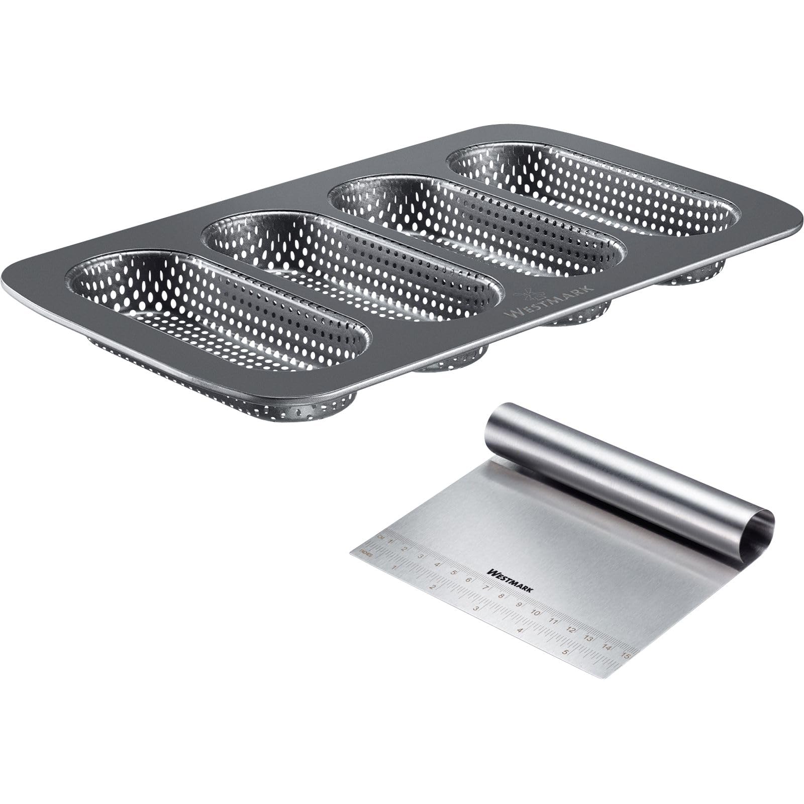 Molde para mini baguettes antiadherente y perforado Westmark con rasqueta
