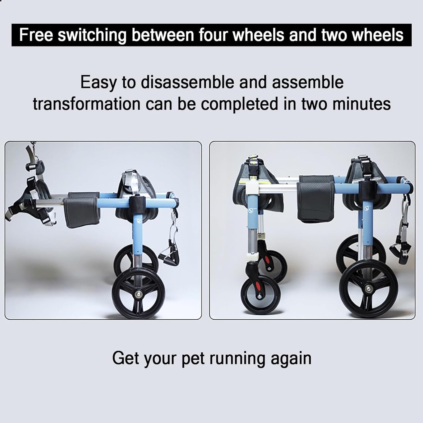 Sedia a rotelle per cani, 4 ruote regolabili, carrello di supporto completo per gambe anteriori e posteriori, leggero aiuto per la mobilità per animali domestici disabili di medie e grandi dimensioni