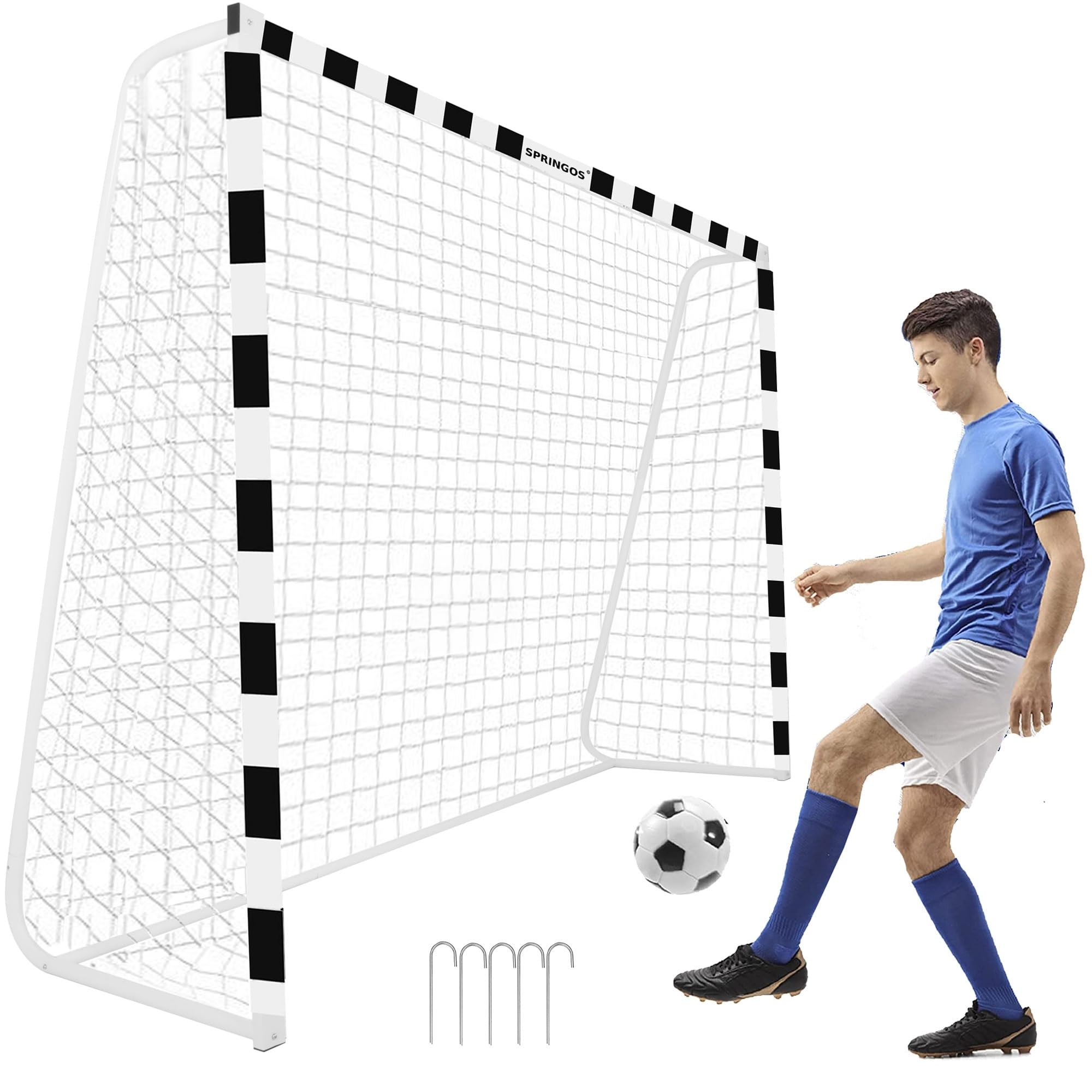 SPRINGOS Portería de fútbol con red de fútbol, 300 x 200 cm, de acero,Blanco
