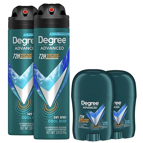 Degree Paquete de desodorante antitranspirante para hombre 72H Advanced Protection Dry Sprays + 72H Mini desodorante en varillas, aroma Cool Rush