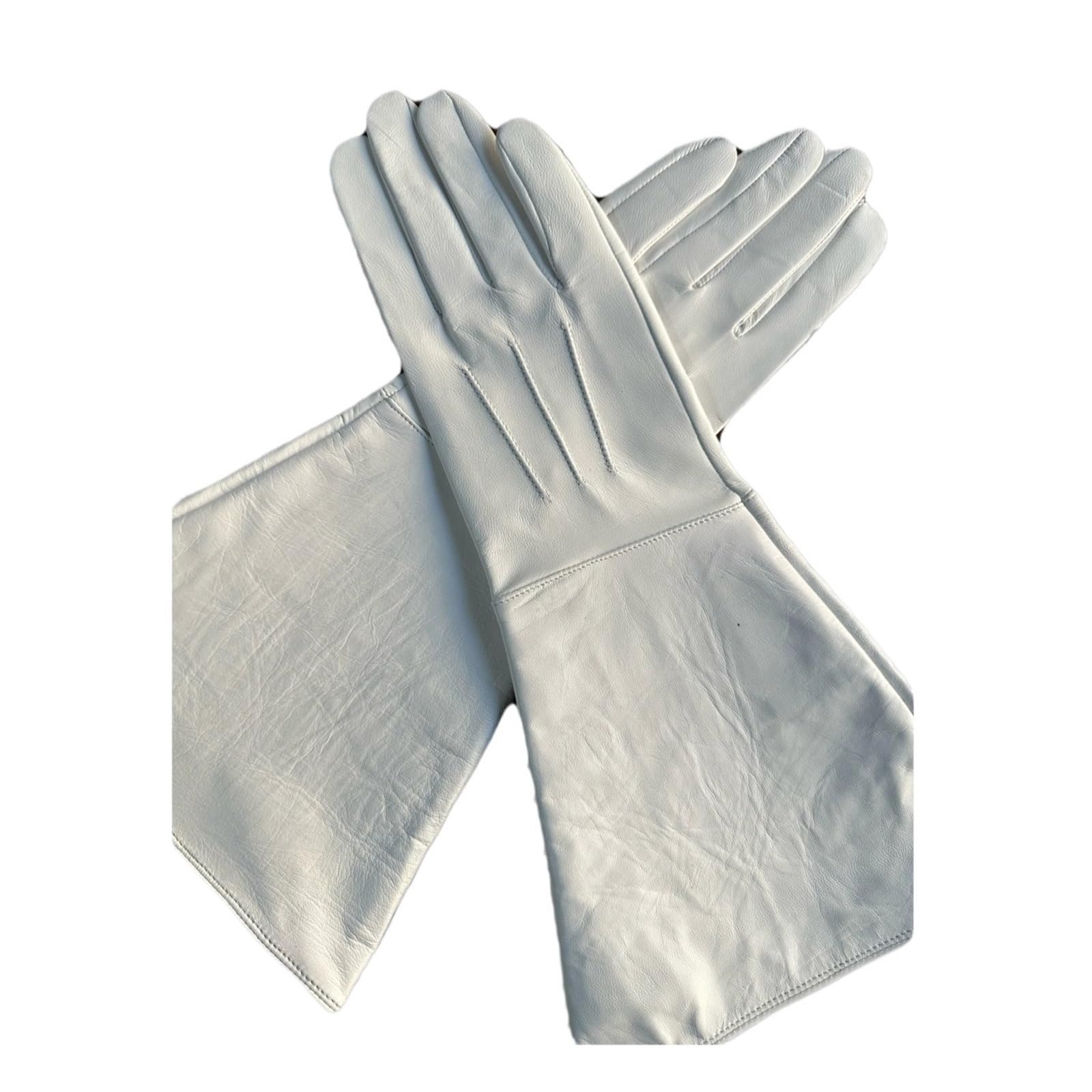 35CM Mens Leather gloves Touch Screen Double Cuff Luxury Unlined Genuine Leather Tight Long Driving Riding Moto Gloves(White unlined,M)
