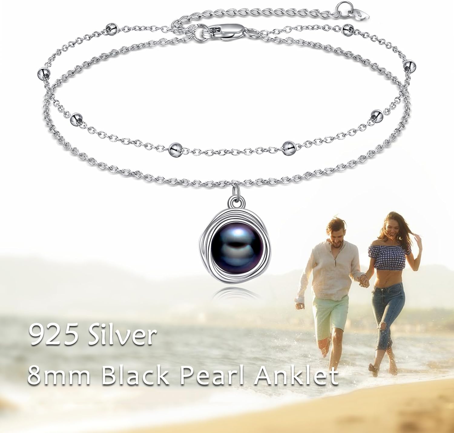 POPLYKE S925 Sterling Silver Pearl Anklet Gemstone Opal/Lapis Lazuli/Larimar/Rose Quartz/Opal Layered Chain Ankle Bracelet for Women Summer Beach Jewelry Gifts - Image 2