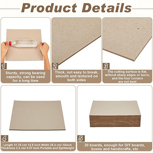 Miniatura 77 de 20 tableros de libros, tableros aglomerados de diseño de papel kraft de alta resistencia, suministros de encuadernación para encuadernación de Blanco