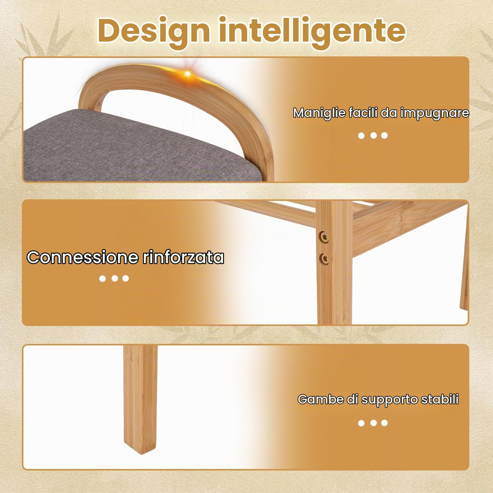 SOARS Panca Scarpiera da Ingresso in Legno Bambù 2 Livelli con Contenitore | Panca Imbottita Porta Scarpe per Corridoio, Camera da Letto e Soggiorno, Carico 150 kg, 70 x 30 x 51 cm