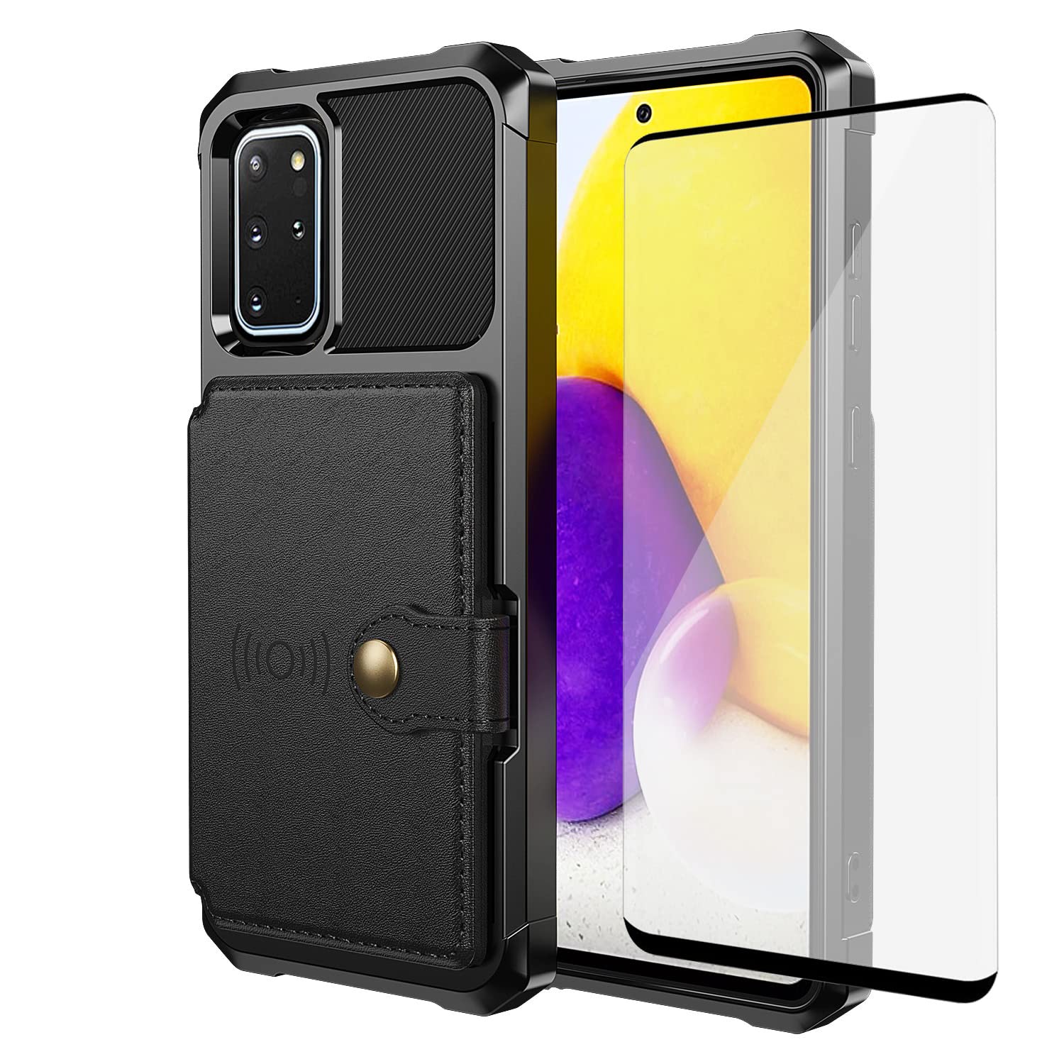 Asuwish Phone Case for Samsung Galaxy S20 Plus S20+ 5G Wallet Cover with Tempered Glass Screen Protector and Credit Card Holder Slot Magnetic Stand Leather S20+5G S20plus 20S + S2O S 20 20+ G5 Black