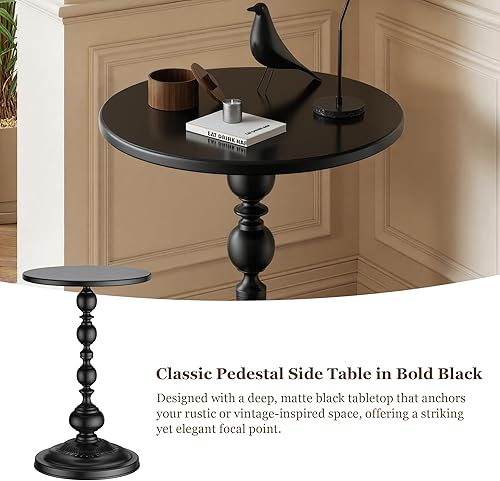 Miniatura 6 de Mesa auxiliar  Pequeña mesa redonda de metal para sala de estar, dormitorio, oficina  Moderna mesa auxiliar con pedestal negro mate para espacios