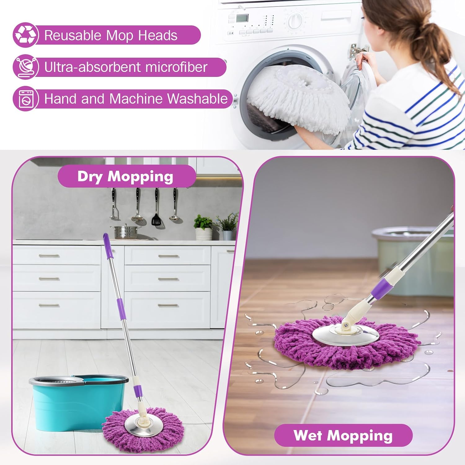 Shellwei 10 Pack Spin Mop Head Replacement Microfiber Head Refills 360° Spin Mop Fit Soft Durable Machine Washable Suitable for Floor Home Office Cleaning (Multicolor)