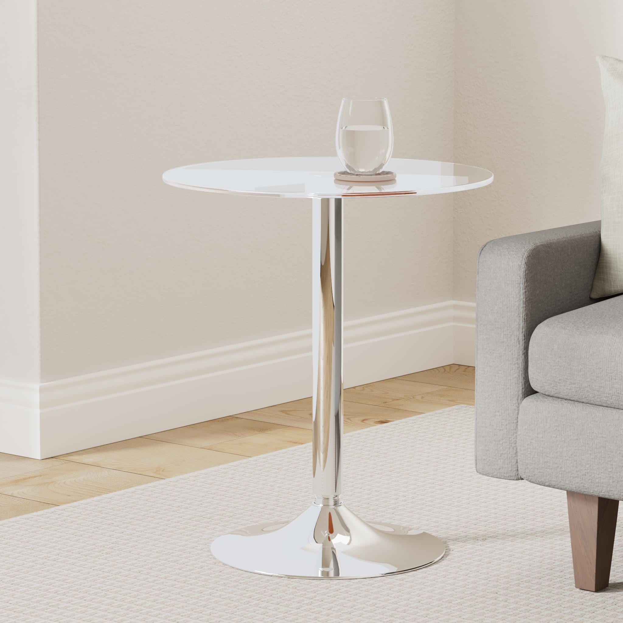 CLP Tavolo In Vetro Rotondo Di Sicurezza Ø 60 CM, H 70 CM I Tavolo Moderno Bar Con Piedistallo In Metallo Cromato, Colore:vetro trasparente