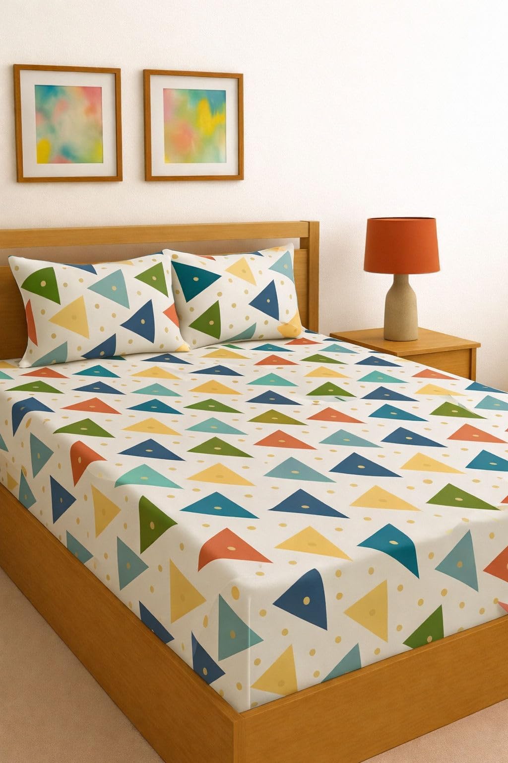 150 TC Elastic Fitted Bedsheet for Single Bed | Glace Cotton Fitted Bedsheet with 2 Pillow Covers | Multicolor Fitted Bedsheets Single Size 48x78 Inches | Fits Mattresses Up to 10 Inches