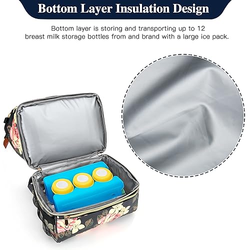 Miniatura 7 de Mochila para extractor de leche con funda para chupete, hielera y resistente a la humedad, bolsa de pañales con puerto de carga USB y auriculares,