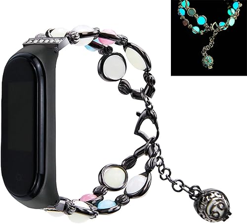 Miniatura 10 de Correa de muñeca Mi Band 3, hecha a mano con perlas luminosas de repuesto para mujer, correa ajustable de metal para reloj inteligente con cuentas