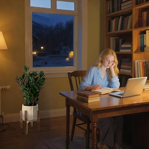 Miniatura 6 de Soporte de bambú natural para interiores, estante ajustable para plantas de interior que se adapta a macetas de 8 a 12 pulgadas, decoración moderna