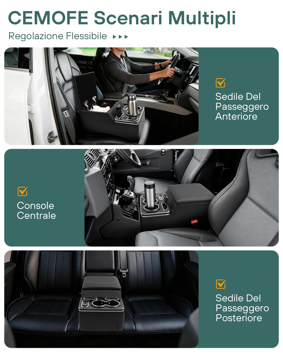 Console Centrale Auto Universale, Console Centrale con Vano Portaoggetti Aggiornato con Luci LED a 7 Colori e 4 Livelli di Luminosità Regolabili per Van, SUV, lkw, Bus, Auto