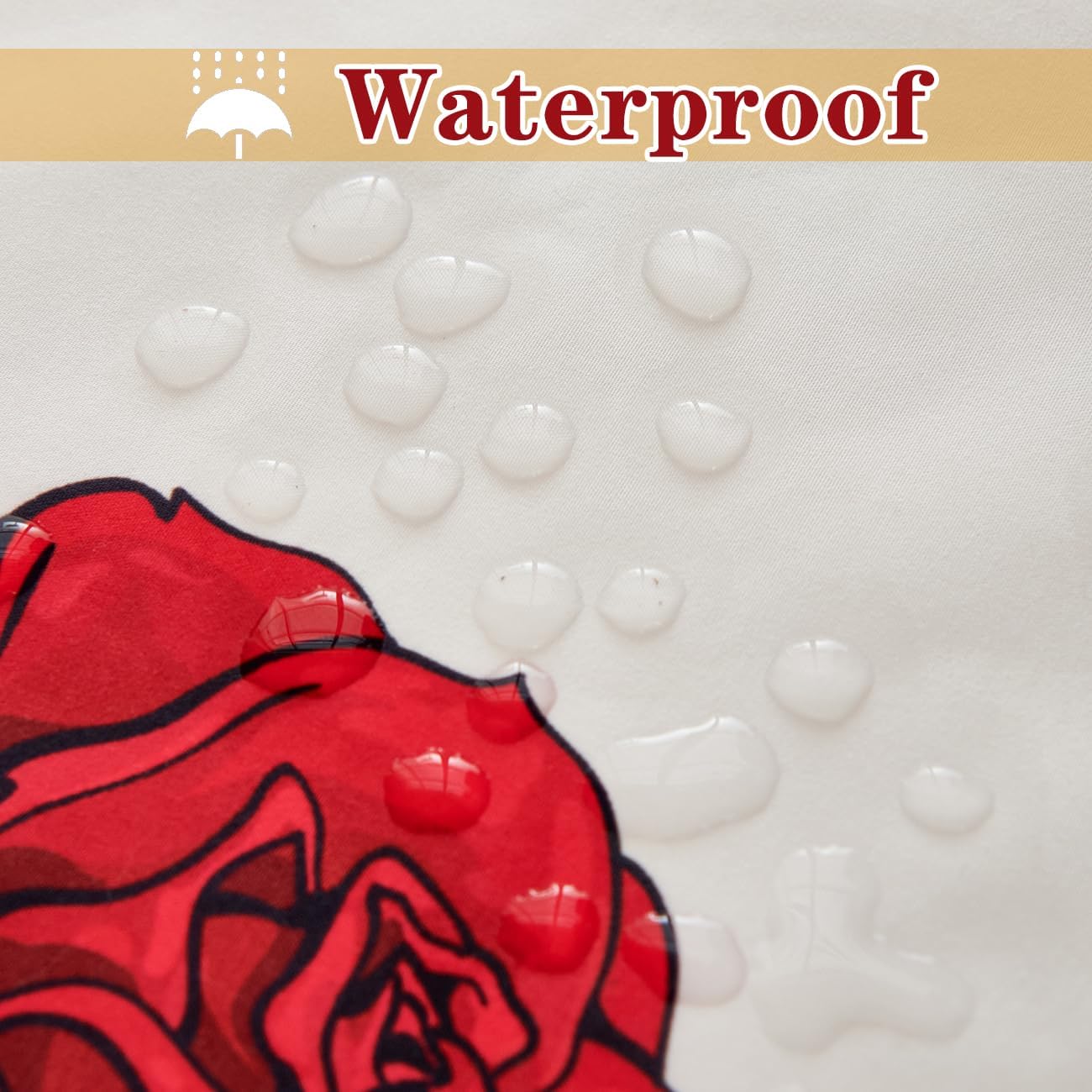 EVENHUG Red Rose Shower Curtain with Hooks Waterproof Floral Flowers Shower Curtain for Bathroom 72x72 inch
