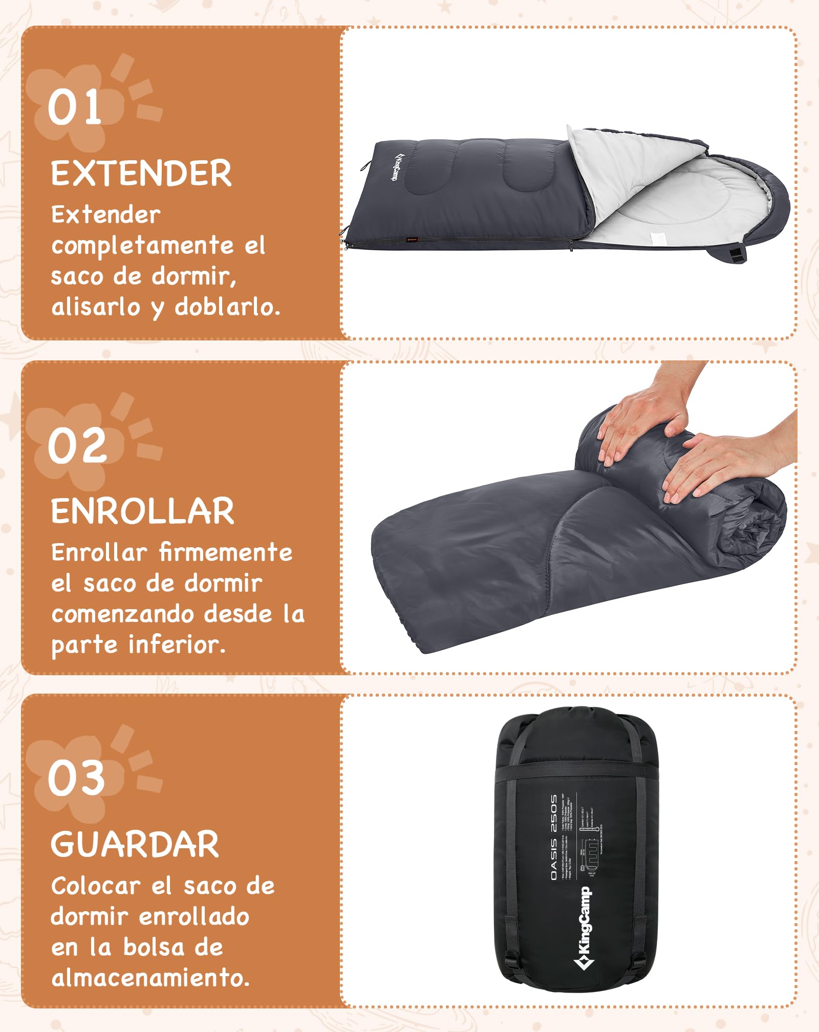 KingCamp Saco de Dormir Oasis 3-4 Estaciones Impermeable y Ligero para Camping (Niños y Adultos) - Conectable Izquierda/Derecha para Saco Doble, Ideal para Viajes y Actividades al Aire Libre
