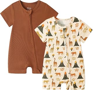 Baby 2 Pack Bamboo Viscose Sleeper Romper Soft Ribbed Short Sleeve 2 Way Zipper Summer Pajamas Clothes