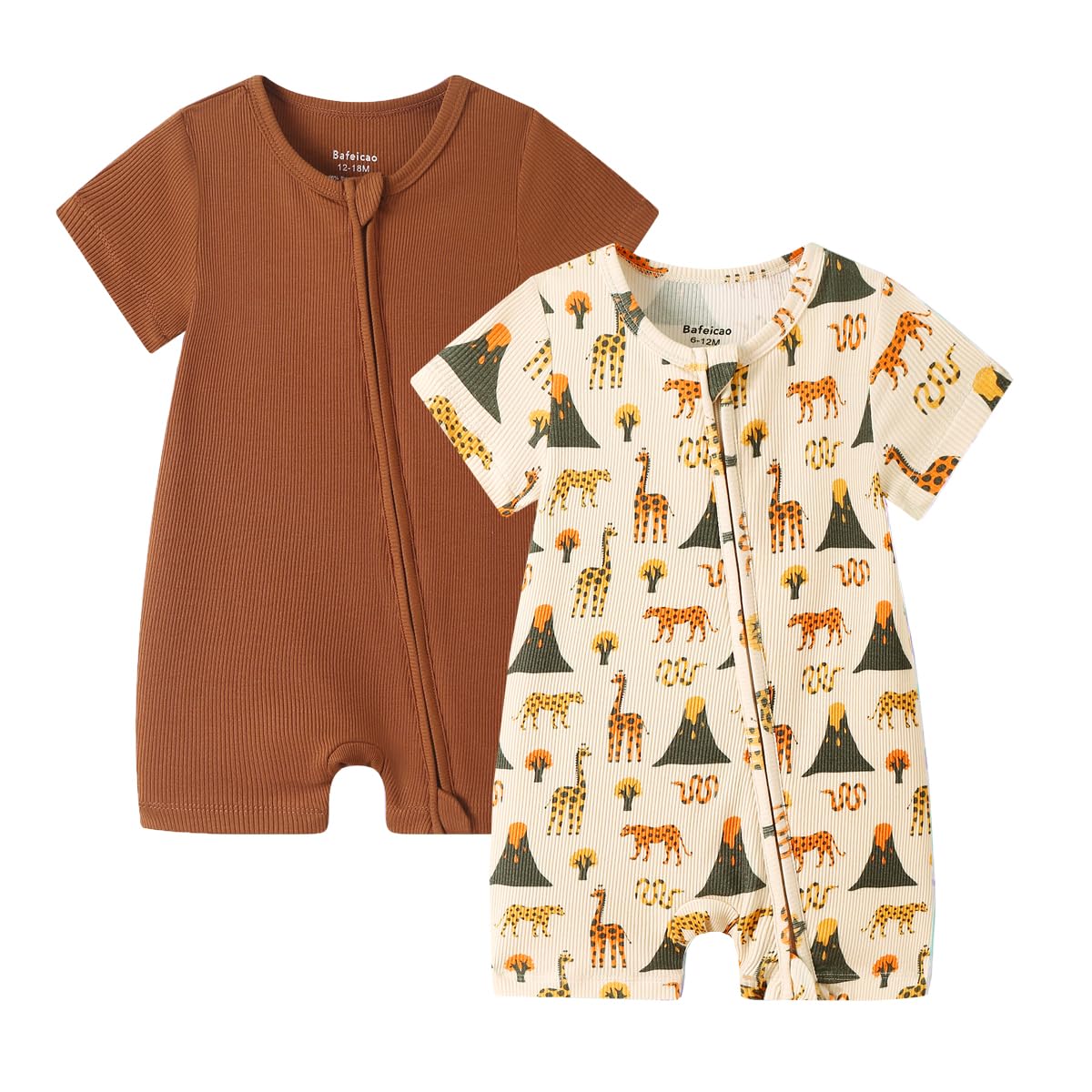Bafeicao Baby 2 Pack Bamboo Viscose Sleeper Romper Soft Ribbed Short Sleeve 2 Way Zipper Summer Pajamas Clothes