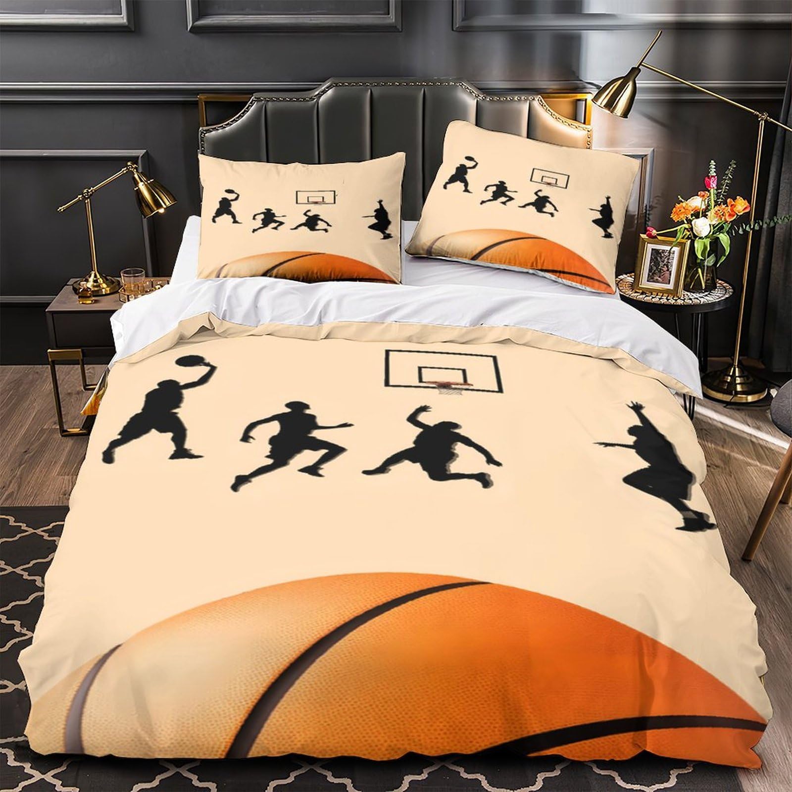 Parure de lit basketball 3D housse de couette respirante avec fermeture éclair pour lit double