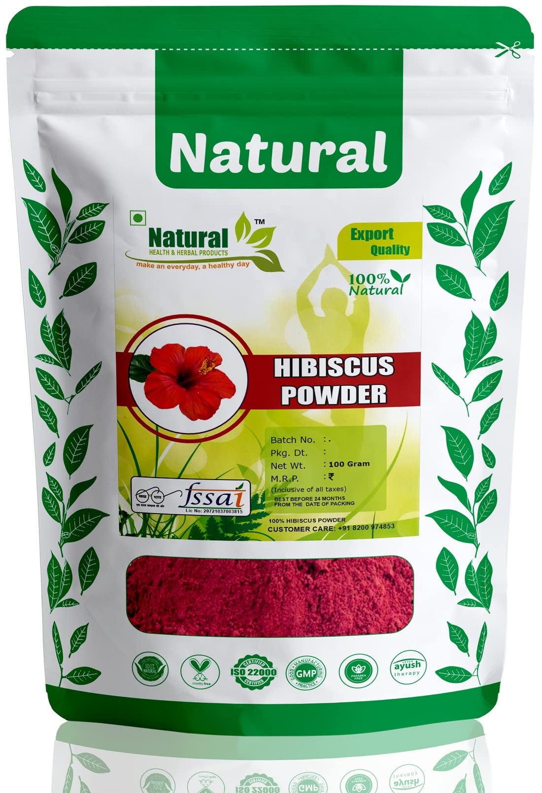 Hibiscus Flower Powder For Hair Growth, Skin, Tea, Drink, Eat - 100g
