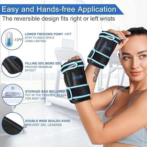 Miniatura 5 de REVIX Bolsa de hielo de muñeca para alivio del túnel carpiano, paquetes de hielo de gel reutilizables para lesiones en las manos, compresas frías,