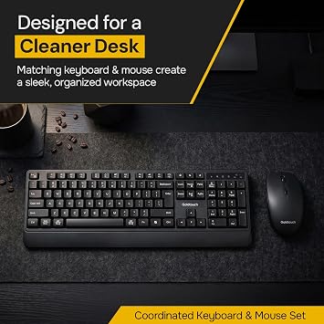 Goldtouch Wireless Keyboard and Mouse Combo. USB Computer Keyboard & Optical Mouse for Desktop PC, Laptop, Mac. Compatible with Windows. 2.4GHz & Bluetooth.