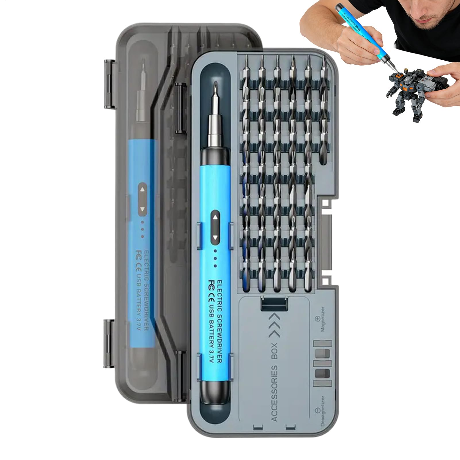 Tournevis de précision rechargeable USB 46 pièces en coffret compact 15x8cm pour smartphone