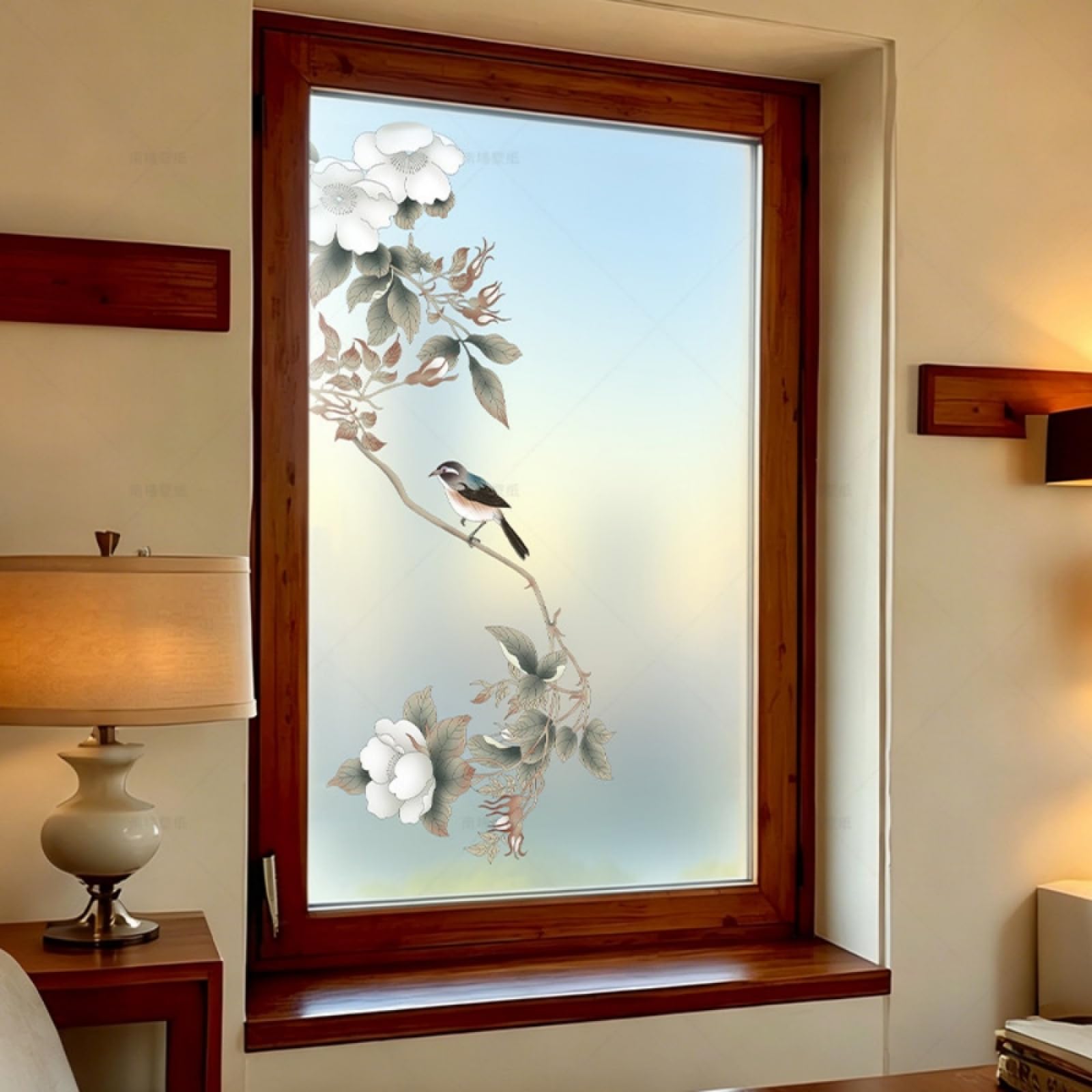 Vinilo Adhesivo Cristal Opaco Planta Pájaro Vinilos para Cristales Privacidad Estatico Anti UV Reutilizable para Oficina Dormitorio Sala de Estar Vinilo para Ventanas