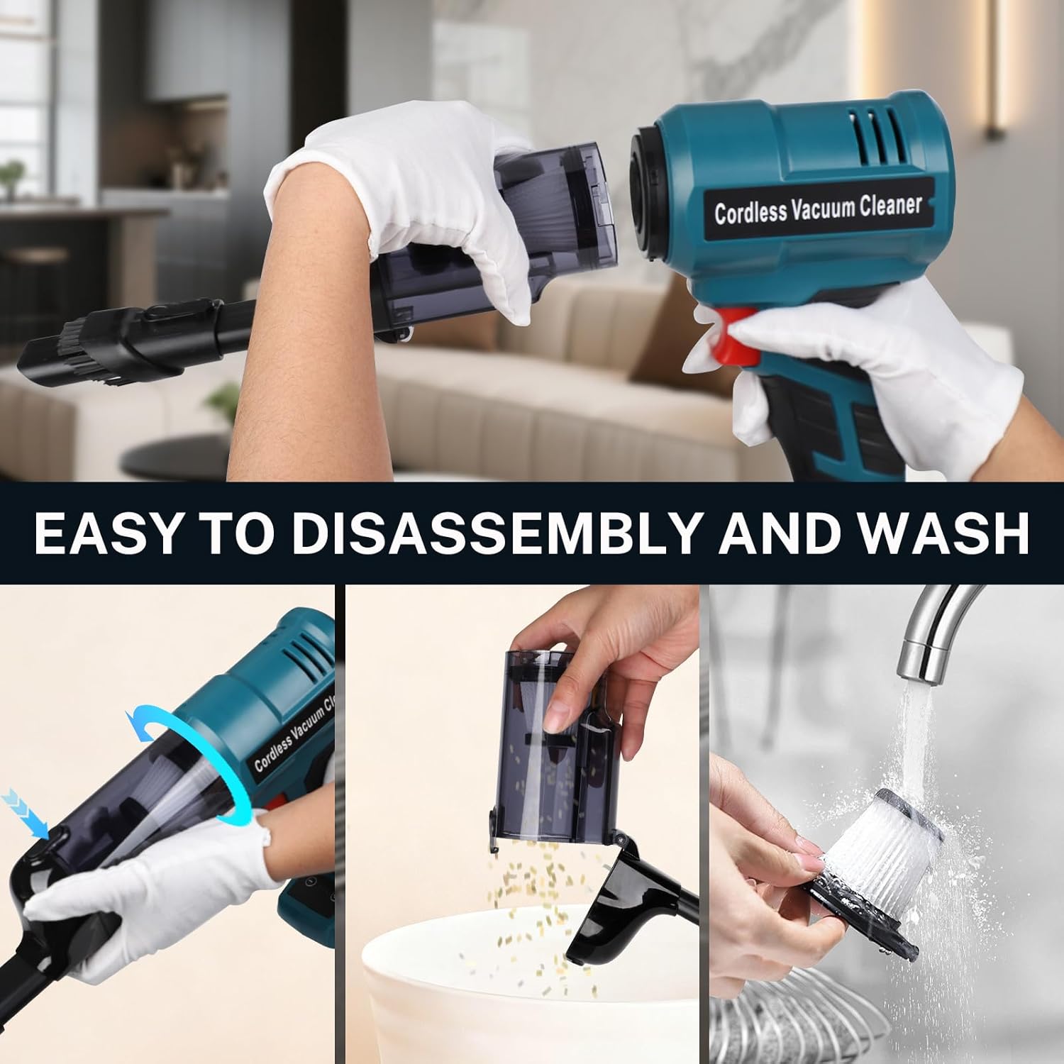 YEX-BUR Cordless Handheld Vacuum for Makita 18V Battery(Tool Only), 240W Powerful Car Vacuum with Brushless Motor, 3-Speed, 5 Filters, Portable Vacuum Cleaner for Home Office Car Pet - Image 8