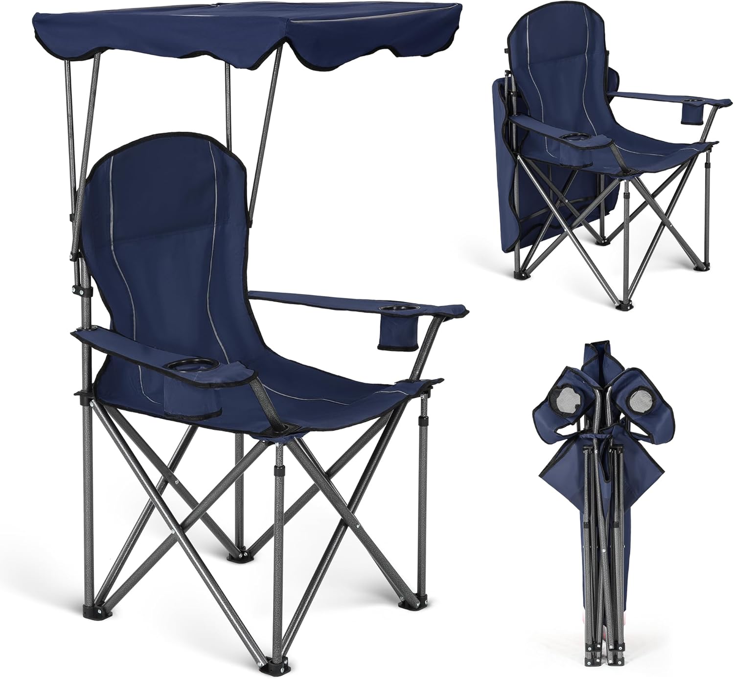 ALPHA CAMP Heavy Duty Canopy Lounge Chair Sunshade Hiking Travel Chair with Cup Holder