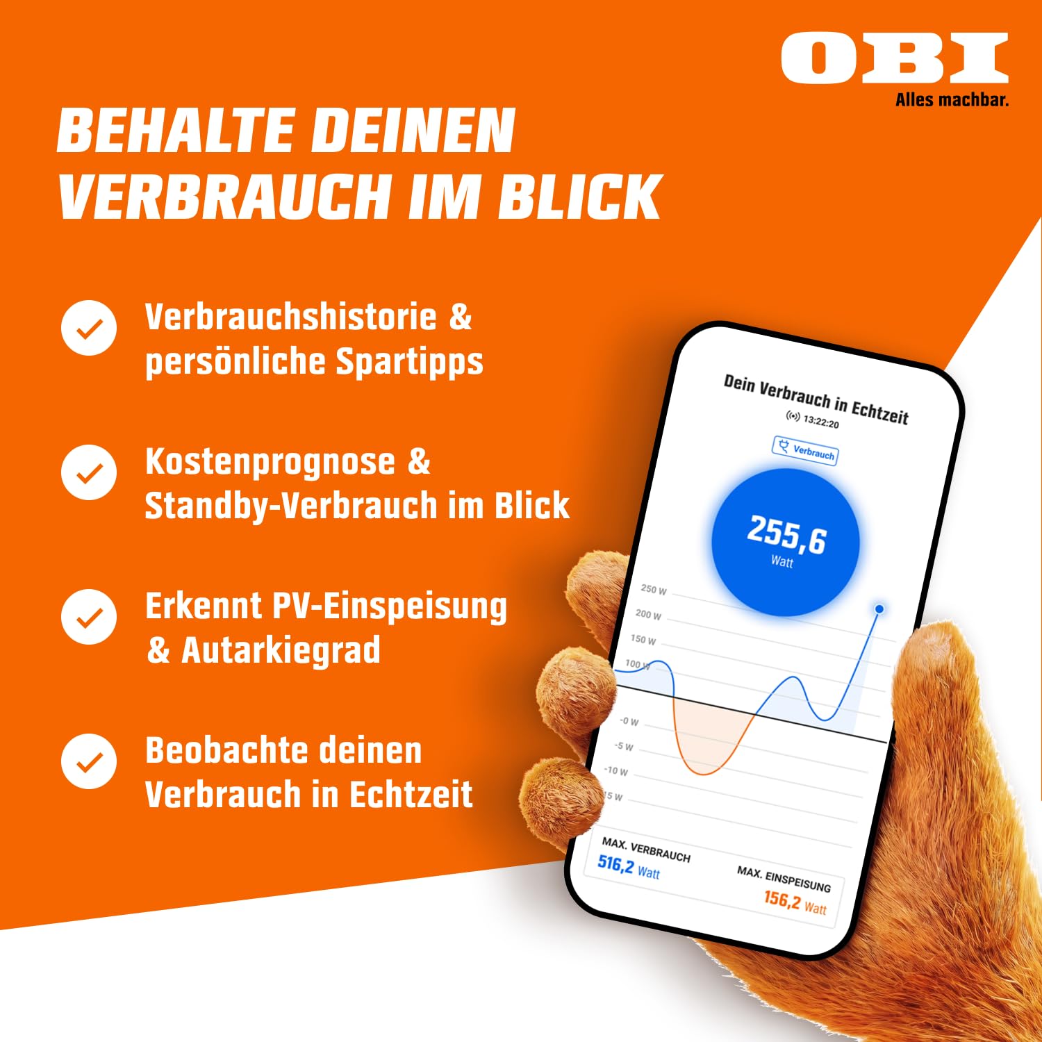 OBI ENERGY TRACKER - Smarter Stromzähler Ausleser | Strommessgerät & Stromverbrauchsmesser mit App | Energiemessgerät