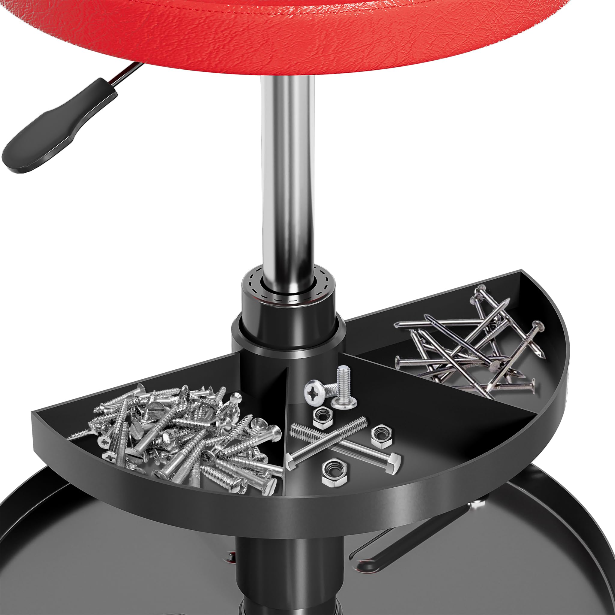 FIVMEN Tabouret d'atelier avec roulettes - Hauteur réglable - Avec plateau de rangement - Chaise d'atelier - Tabouret de garage - Charge maximale : 130 kg - Diamètre : 38 x 41 cm