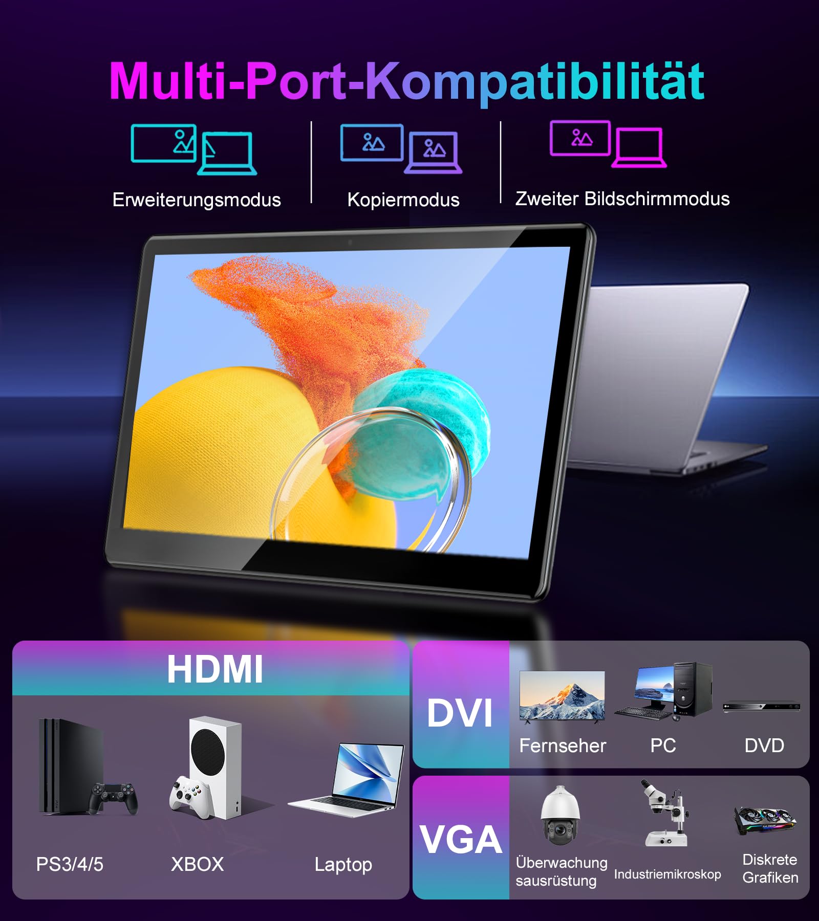 Schermo industriale portatile da 15,6 pollici con touch screen, monitor portatili mobili FHD 1920×1080 IPS per schermo laptop HDMI VGA DVI compatibile con PC, laptop, PS5/4, Xbox, Mini PC/PS/Switch