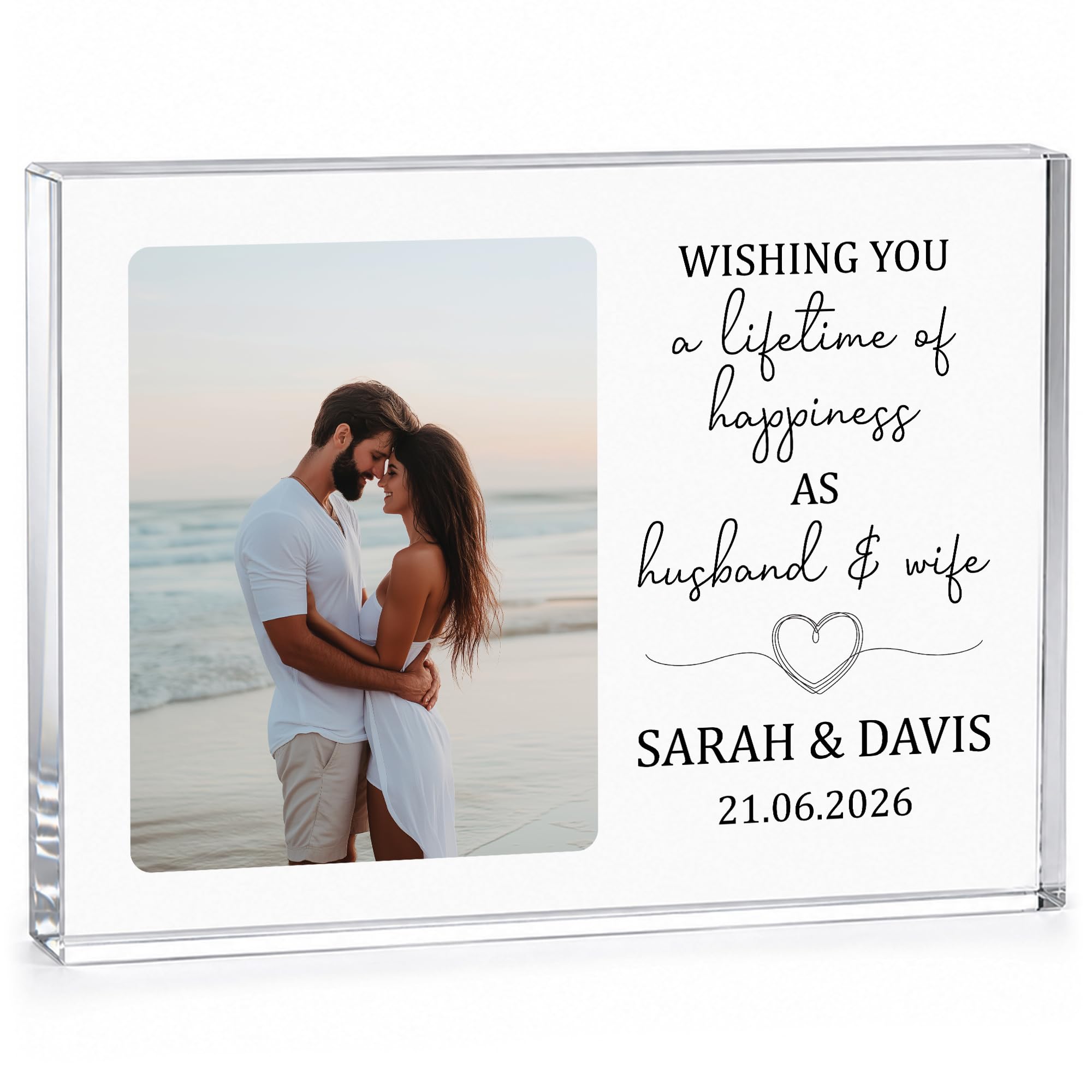 RED OCEAN Personalised Wedding Photo Plaque with Names Date & Message Wedding Gift for Bride & Groom, Newlyweds & Anniversary