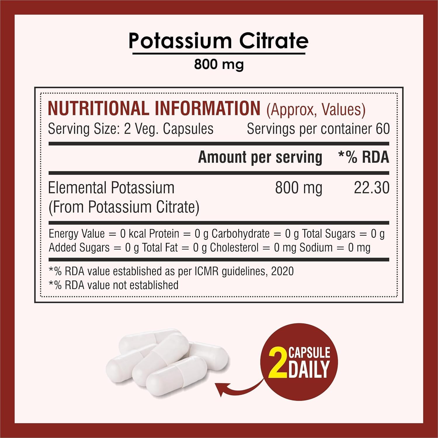 Potassium Citrate, 800 Mg I Support Nerve, Joint & Bone Health I Helps Manage Electrolyte | for Both Men & Women | 120 Vegetarian Capsules