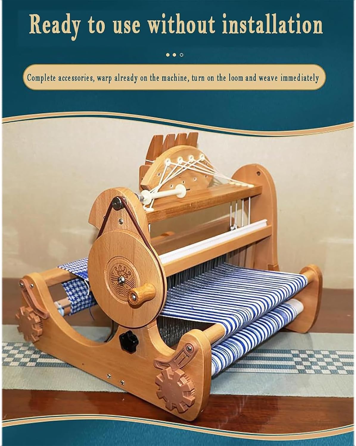 GFAZXDS Foldable 4-Harness Hand Loom,Wooden Bracket Hand Weaving Machine w/Warping Frame and Independent Warp Spool/Cloth Spool,Support Twill&Double Braid