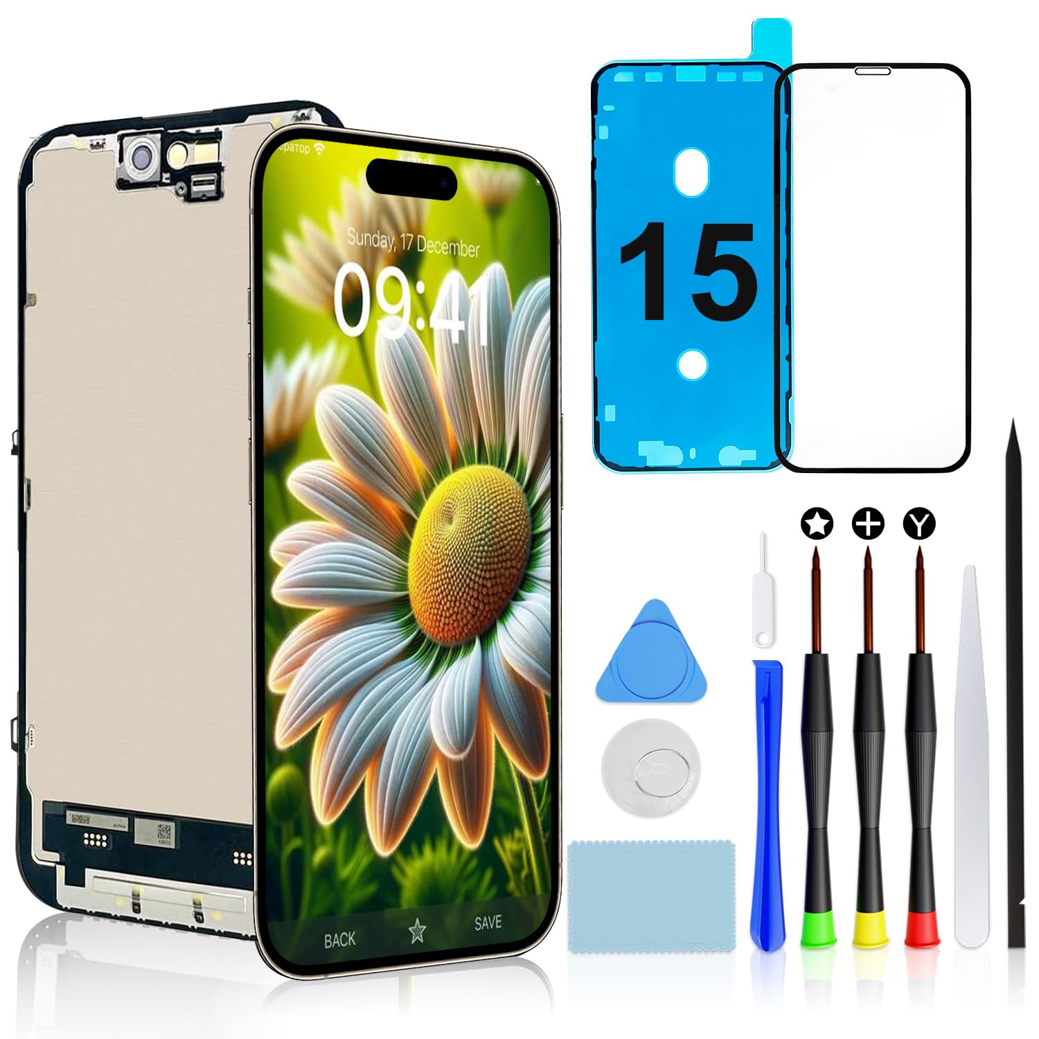 Brinonac Display per iPhone 15, Schermo LCD Retina Full HD 6,1", Kit di Sostituzione Touch Screen con Digitizer e Telaio