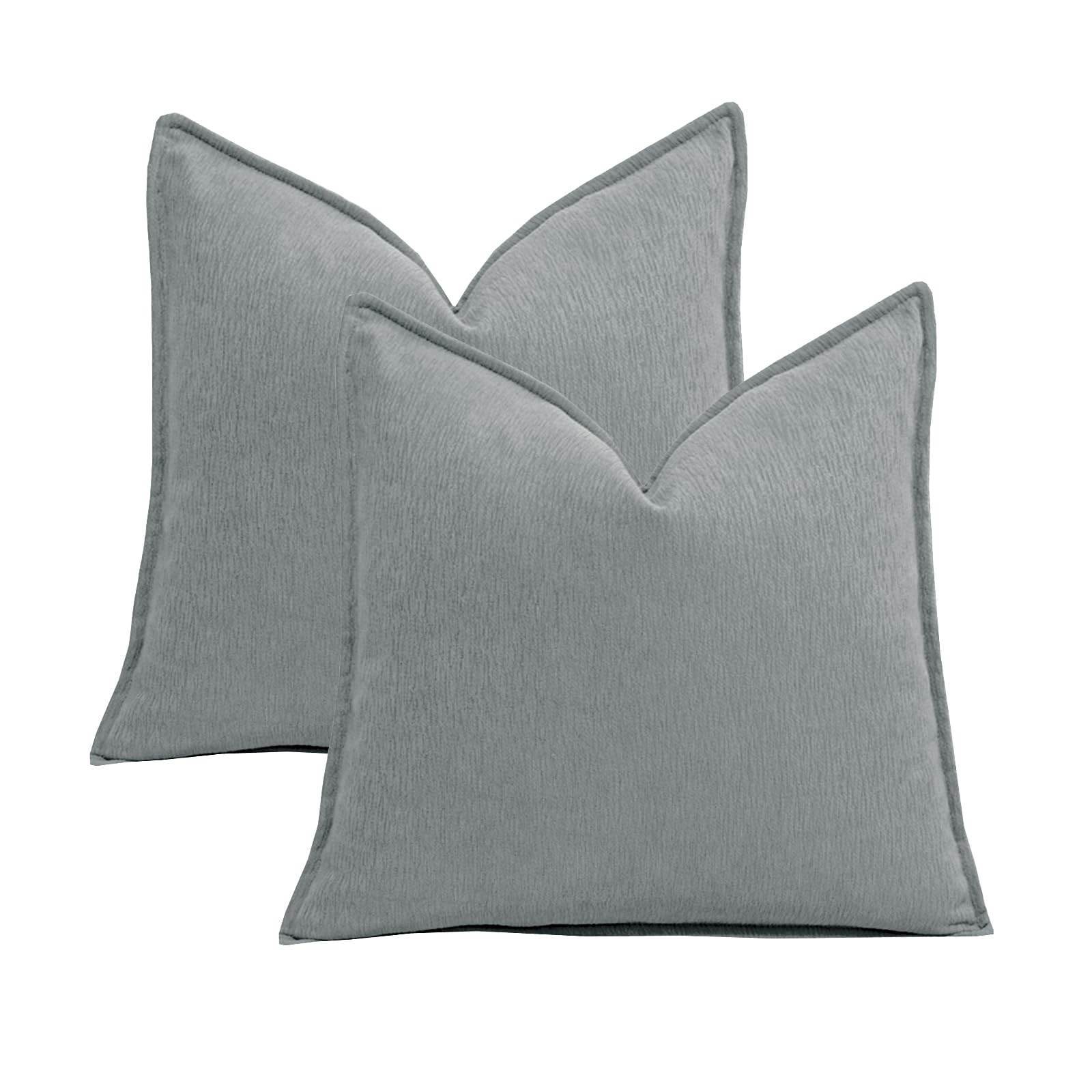 Vfuty Pack of 2 Bluish Grey Throw Pillow Covers 20x20 Inch Soft Chenille Couch Pillow Case Luxurious Accent Solid Cushion Covers with Elegant Design
