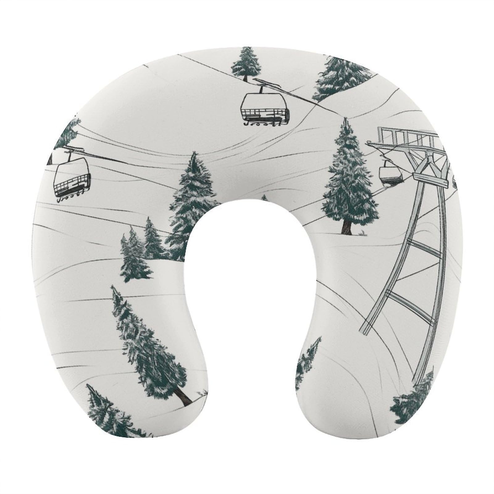 FekiLoot Ski Lift with Fir Tree Travel Pillow U Shaped Neck Pillow Comfortable Memory Foam Pillow Portable Soft Headrest Lightweight Neck and Head Support for Planes Trains Self-Driving Cars