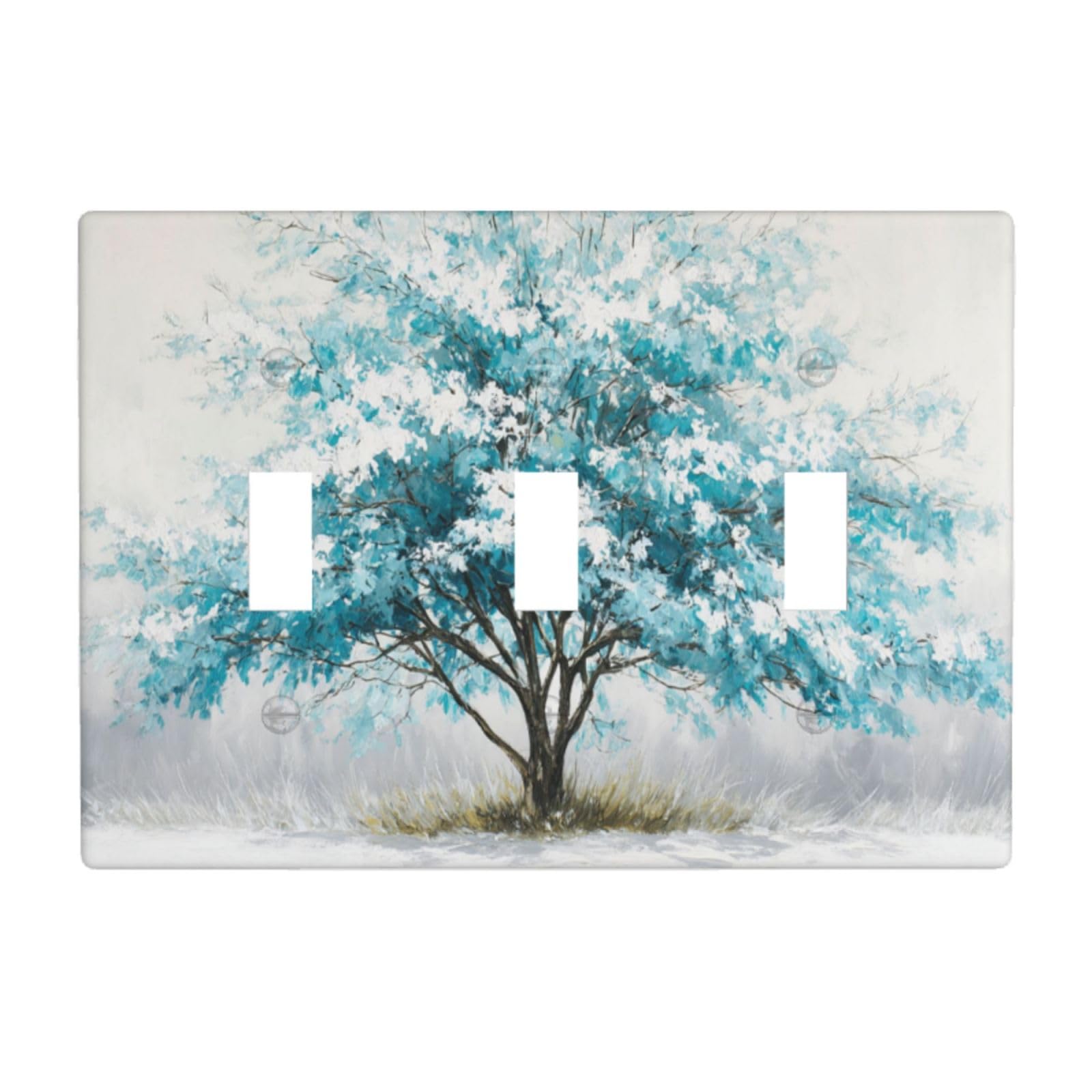 Tree with White and Turquoise Leaves Light Switch Covers 3 Gang Triple Toggle Wall Plate Switchplate Electrical Faceplate for Bathroom Kitchen Bedroom Decor