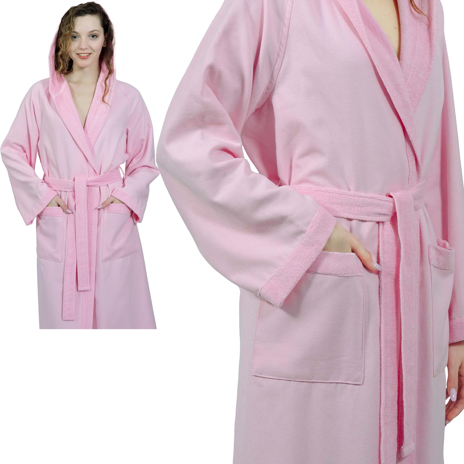 runico Accappatoio Donna Cappuccio - Design e Fabbricazione Italiana, 100% Cotone, Ultra Sottile, Super Assorbente, Anti-Pilling, con 2 Asciugamani Inclusi……