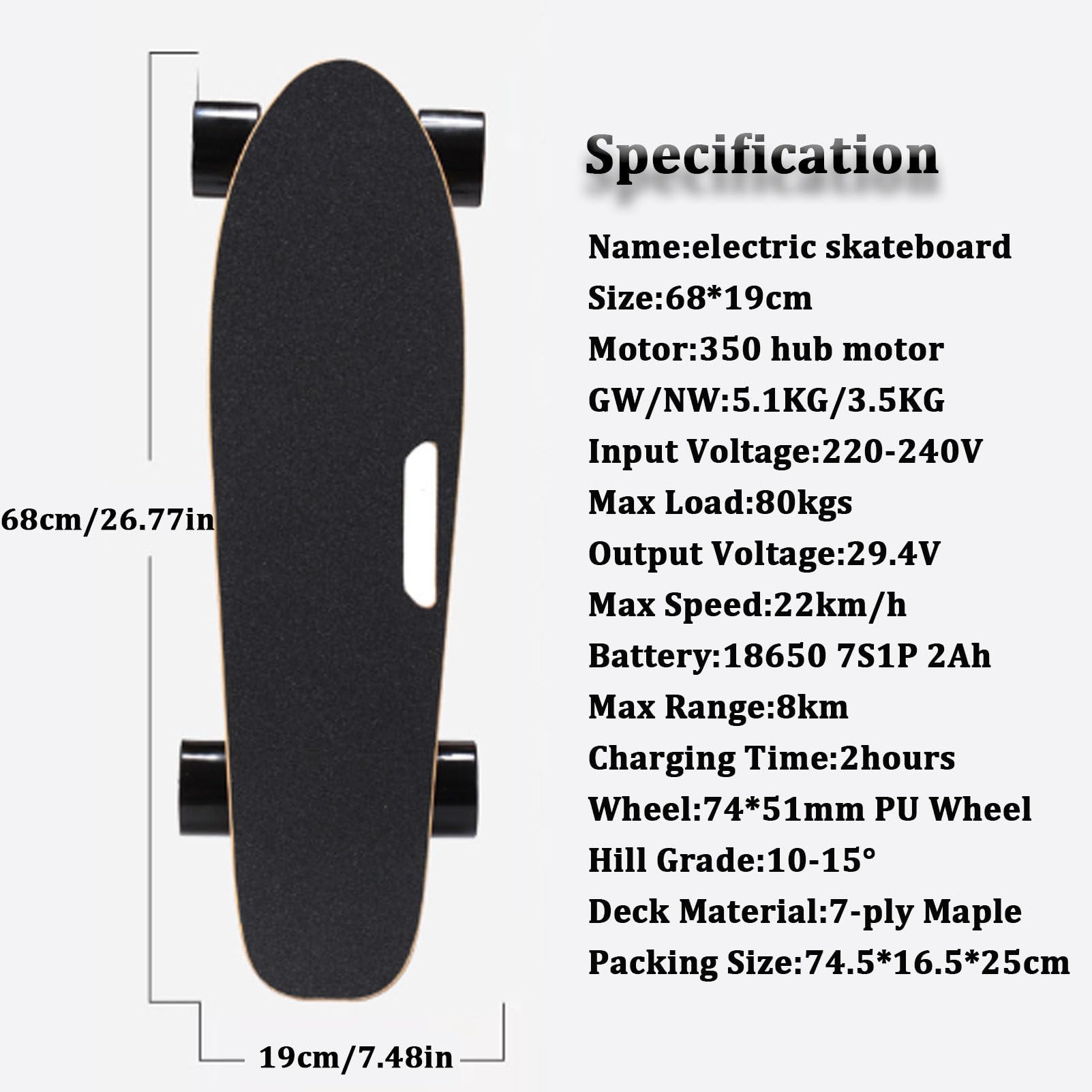 Skateboard elettrico con telecomando, longboard elettrico da 350 W per bambini e adulti, velocità massima 13,67 MPH, autonomia 8 miglia, 7 strati di acero, 3 marce regolabili per principianti