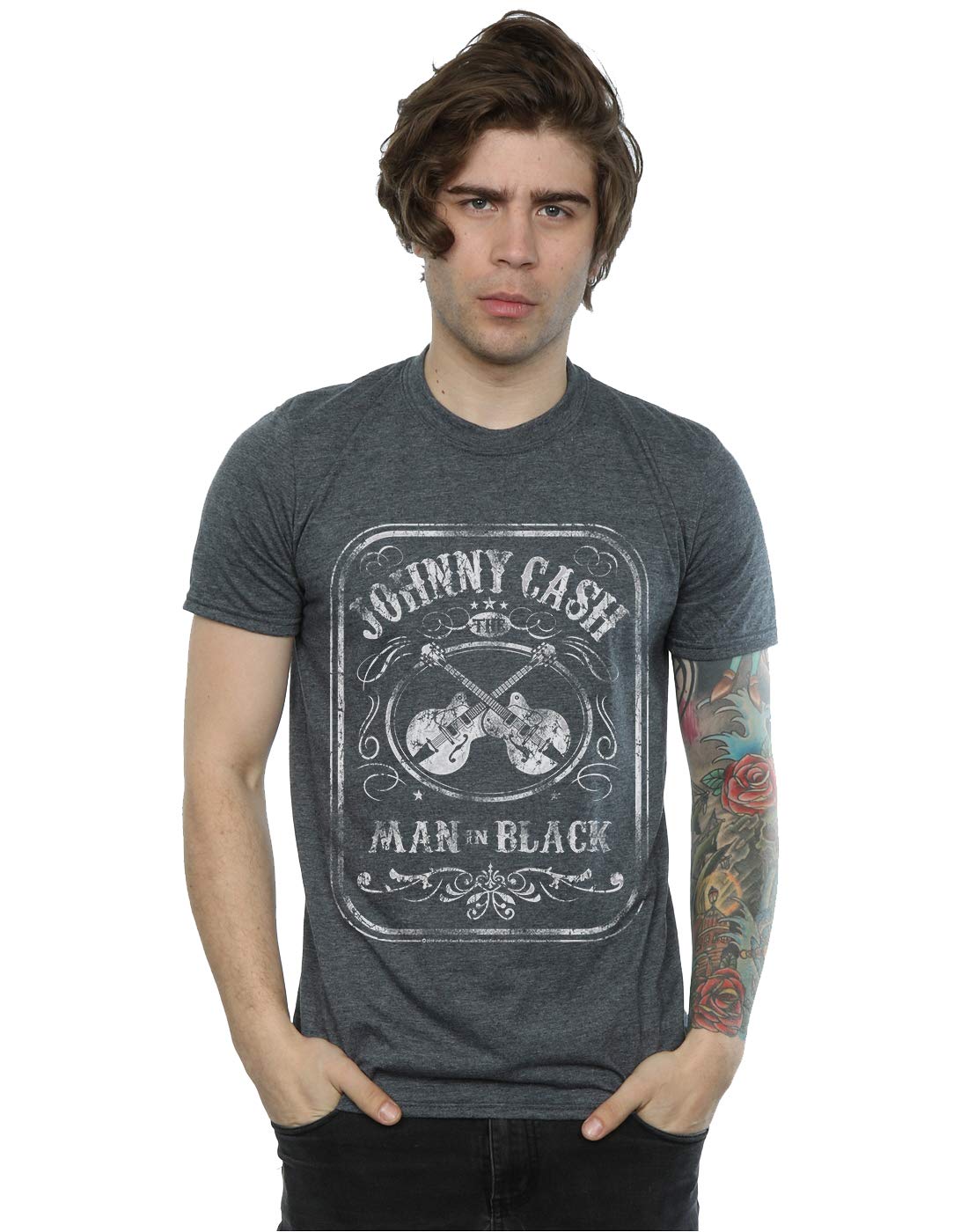 Johnny Cash Men's Man in Black Label T-Shirt XX-Large Dark Heather