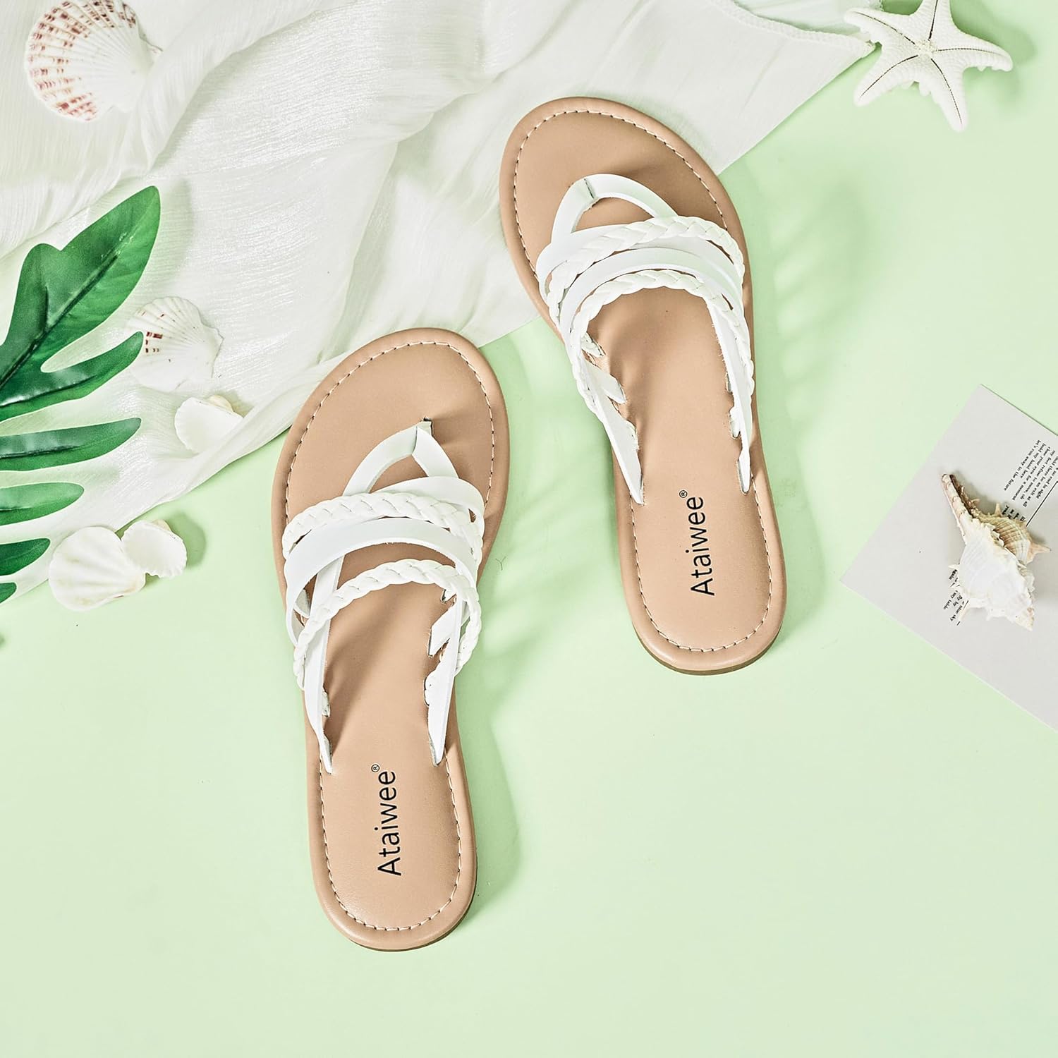 Ataiwee Women's Casual Flat Slide Sandals - Dressy Comfortable Criss Cross Strappy Summer Sandals,Open Toe Multi Strap Beach Flat Thong Sandals. - Image 3