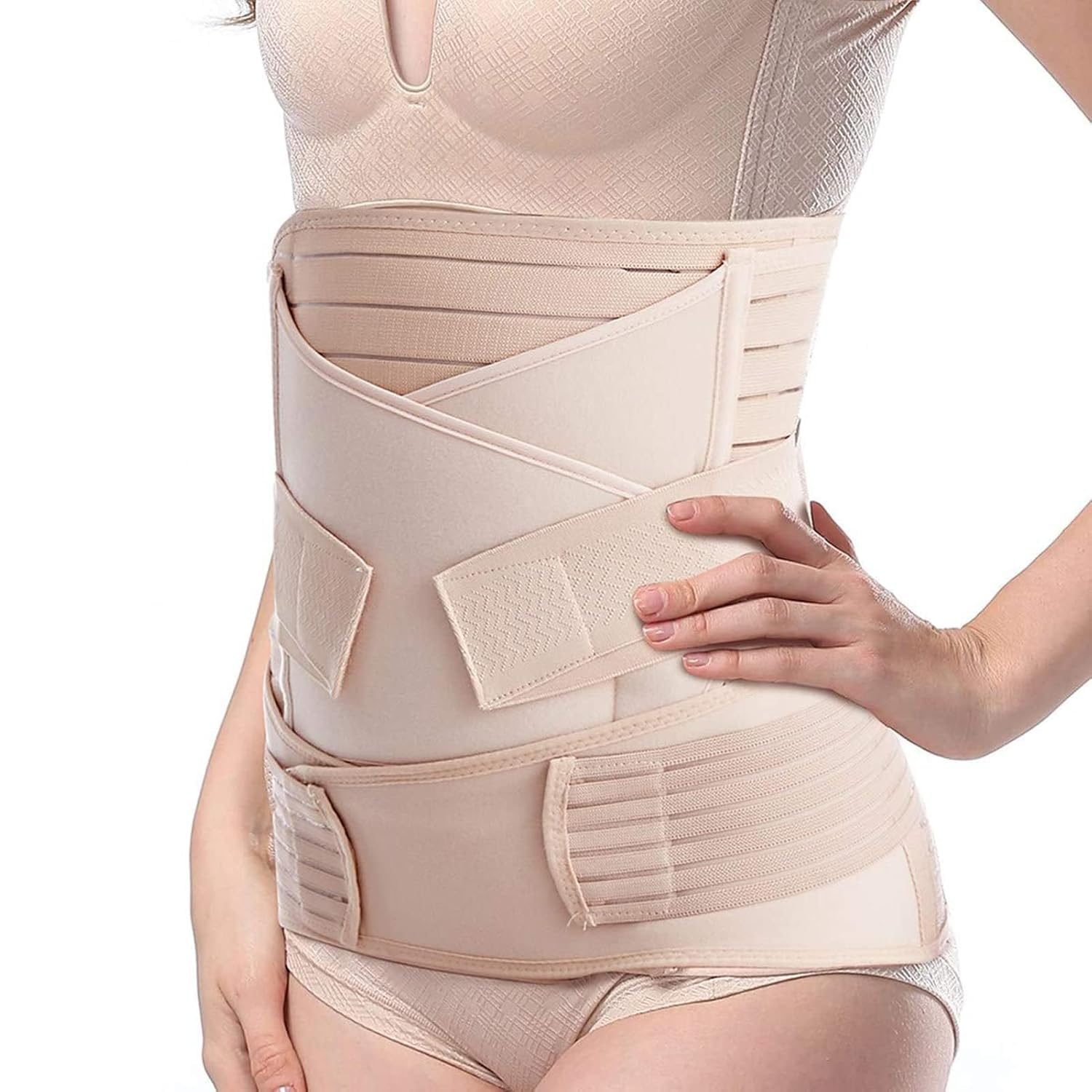 3 In 1 Postpartum Belly Band Post Pregnancy Belt For Women After Birth Belly Waist Pelvis Support Wrap Postnatal Shapewear One Size Nude Recovery Support Band-image-10